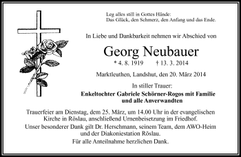 Traueranzeige von Georg Neubauer von Frankenpost
