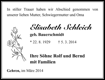 Traueranzeige von Elisabeth Schleich von Südthüringer Presse