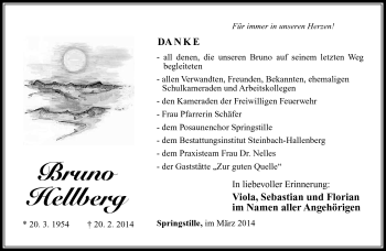Traueranzeige von Bruno Hellberg von Südthüringer Presse