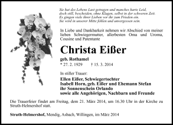Traueranzeige von Christa Eißer von Südthüringer Presse