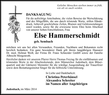 Traueranzeige von Else Hammerschmidt von Südthüringer Presse
