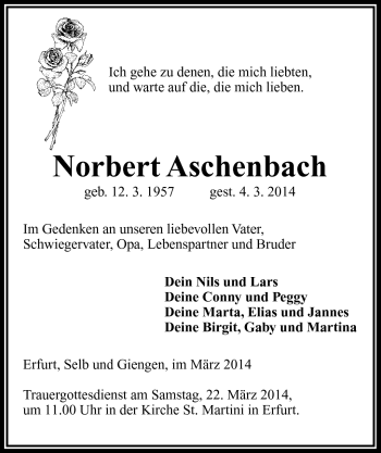 Traueranzeige von Norbert Aschenbach von Frankenpost