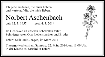 Traueranzeige von Norbert Aschenbach von Frankenpost