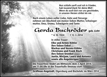 Traueranzeige von Gerda Buchröder von Südthüringer Presse