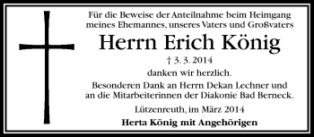 Traueranzeige von Erich König von Frankenpost