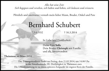 Traueranzeige von Bernhard Schubert von Neue Presse Coburg