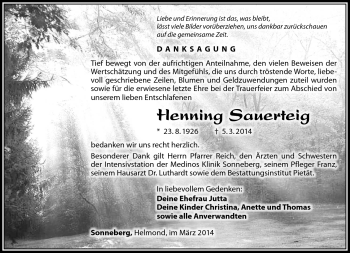 Traueranzeige von Henning Sauerteig von Südthüringer Presse