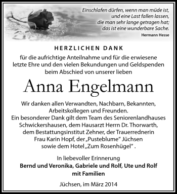 Traueranzeige von Anna Engelmann von Südthüringer Presse
