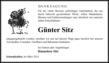 Traueranzeige von Günter Sitz von Südthüringer Presse