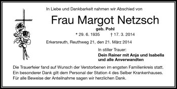 Traueranzeige von Margot Netzsch von Frankenpost
