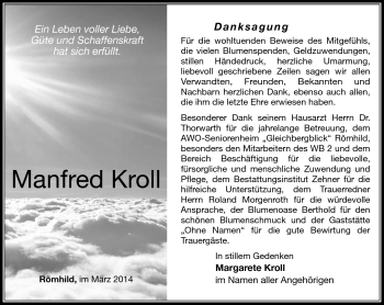 Traueranzeige von Manfred Kroll von Südthüringer Presse