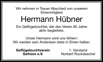 Traueranzeige von Hermann Hübner von Frankenpost