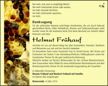 Traueranzeige von Helmut Frühauf von Südthüringer Presse