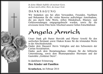 Traueranzeige von Angela Arnrich von Südthüringer Presse