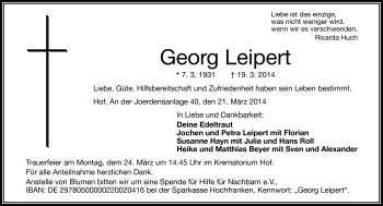 Traueranzeige von Georg Leipert von Frankenpost