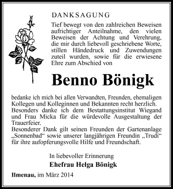 Traueranzeige von Benno Bönigk von Südthüringer Presse