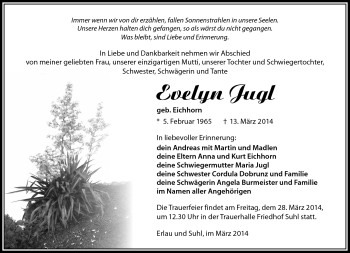 Traueranzeige von Evelyn Jugl von Südthüringer Presse