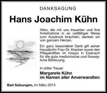Traueranzeige von Hans Joachim Kühn von Südthüringer Presse