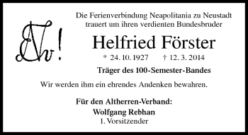 Traueranzeige von Helfried Förster von Neue Presse Coburg
