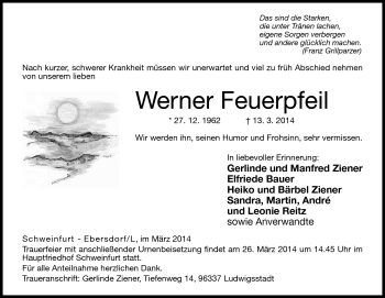 Traueranzeige von Werner Feuerpfeil von Neue Presse Coburg