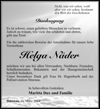Traueranzeige von Helga Näder von Südthüringer Presse