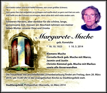 Traueranzeige von Margarete Muche von Südthüringer Presse