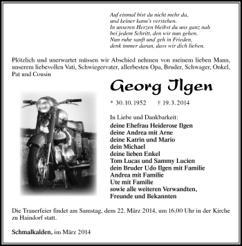 Traueranzeige von Georg Ilgen von Südthüringer Presse