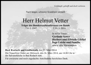 Traueranzeige von Helmut Vetter von Neue Presse Coburg