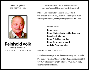 Traueranzeige von Reinhold Völk von Neue Presse Coburg