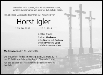 Traueranzeige von Horst Igler von Neue Presse Coburg