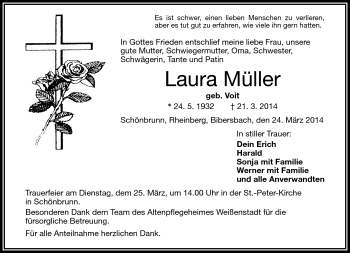 Traueranzeige von Laura Müller von Frankenpost