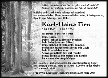 Traueranzeige von Karl-Heinz Firn von Südthüringer Presse