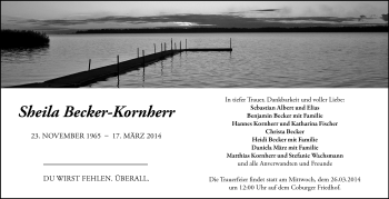 Traueranzeige von Sheila Becker-Kornherr von Neue Presse Coburg