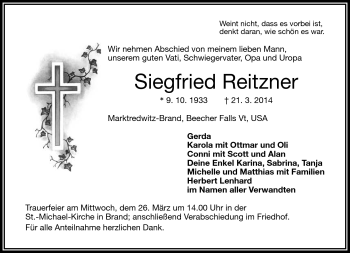 Traueranzeige von Siegfried Reitzner von Frankenpost
