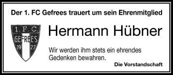 Traueranzeige von Hermann Hübner von Frankenpost