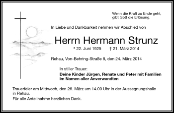 Traueranzeige von Hermann Strunz von Frankenpost