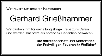 Traueranzeige von Gerhard Grießhammer von Frankenpost