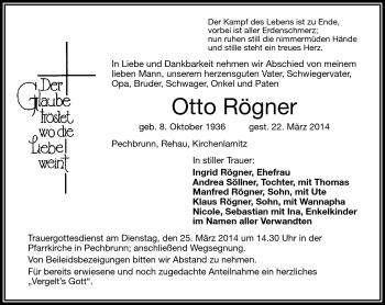 Traueranzeige von Otto Rögner von Frankenpost