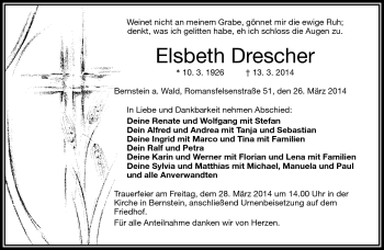 Traueranzeige von Elsbeth Drescher von Frankenpost