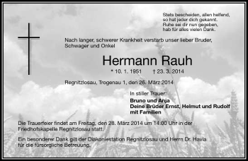 Traueranzeige von Hermann Rauh von Frankenpost