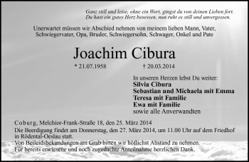 Traueranzeige von Joachim Cibura von Neue Presse Coburg