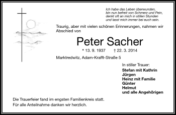 Traueranzeige von Peter Sacher von Frankenpost