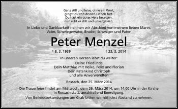 Traueranzeige von Peter Menzel von Neue Presse Coburg