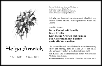 Traueranzeige von Helga Arnrich von Südthüringer Presse
