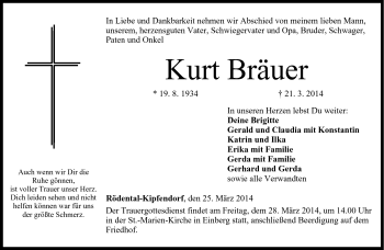 Traueranzeige von Kurt Bräuer von Neue Presse Coburg