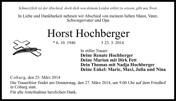 Traueranzeige von Horst Hochberger von Neue Presse Coburg