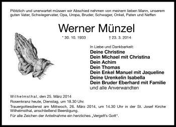 Traueranzeige von Werner Münzel von Neue Presse Coburg