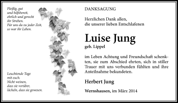 Traueranzeige von Luise Jung von Südthüringer Presse