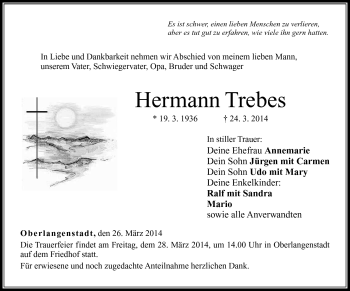 Traueranzeige von Hermann Trebes von Neue Presse Coburg