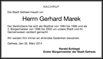 Traueranzeige von Gerhard Marek von Frankenpost
